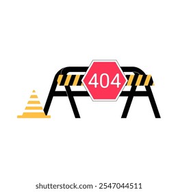 404 Error With Barricade And Traffic Cone In Flat Vector Illustration Symbolizing Website Not Found, Construction Barriers, And Problem Solving, Isolated On White Background