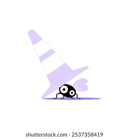 Erro 404 Com Bug No Cone De Construção Na Ilustração De Vetor Plano Simbolizando Atraso E Erro, Isolado No Plano De Fundo Branco.