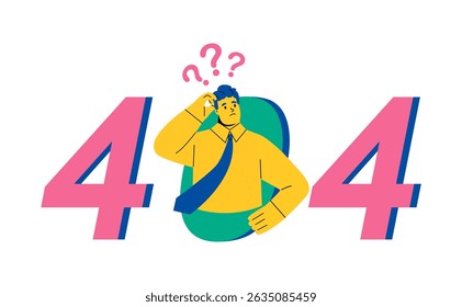 404 error. Business man asking about 404 Error. Flat vector illustration isolated on white