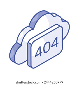 404 error with cloud showing concept isometric icon of cloud error