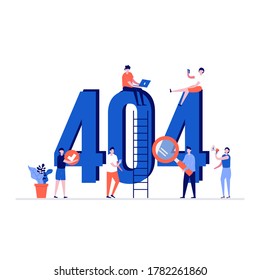404 error concept with characters. Modern vector illustration in flat style for landing page, mobile app, poster, flyer, template, web banner, infographics, hero images.