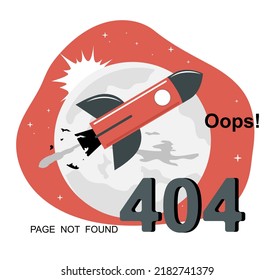 404 error concept with space rocket and planet. Vector illustration.