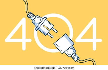 404 error. Disconnecting the electrical plug and socket. Connection lost. Outline flat web banner design. Vector