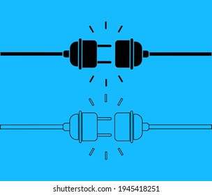 404 Error. Electric Disconnect. Plug With Socket. Icon Of Connect And Disconnect Of Plug With Socket. Power Of Electric Cable And Line. Failure In Network. Symbol Of Unplugged Energy Or Cord. Vector.