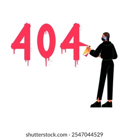 404 Error With Female Character Spray Painting Graffiti In Flat Vector Illustration Symbolizing Website Not Found, Creative Problem Solving, And Art Expression, Isolated On White Background