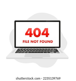 404 Error file not found on laptop website page. Vector illustration