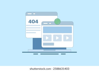 404 error fix concept, 404 Redirect, Website page redirect, System error, warning or maintenance, Fix server error. Flat vector illustration on background.