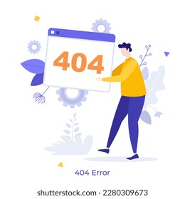 404 Error flat concept vector illustration. Webpage not found awareness. App developer showing notification. Character on white for web design. Creative idea for website, mobile, presentation