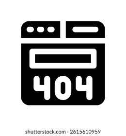 404 error glyph icon. Strong and solid vector icon for websites, mobile interfaces, presentations, and visual branding. High quality and easy to edit.