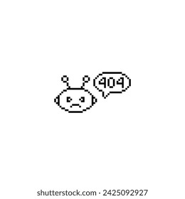 404 error icono 8 bits, pixel art ordenador 404 portátil bot icono para el logotipo del juego.