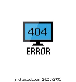 404 error icon 8 bit, pixel art  computer 404 laptop icon  for game  logo.