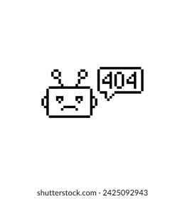 404 error icono 8 bits, pixel art ordenador 404 portátil bot icono para el logotipo del juego.