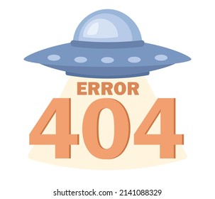404 error icon with alien spaceship. Page lost and message not found. UFO. Vector flat illustration
