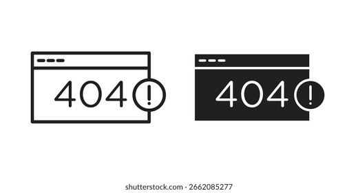 404 Conjunto de ícone de erro, estilo de linha e glifo preto para site de aplicativo de alimentos.