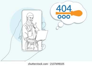 404 error icon with technical repair man