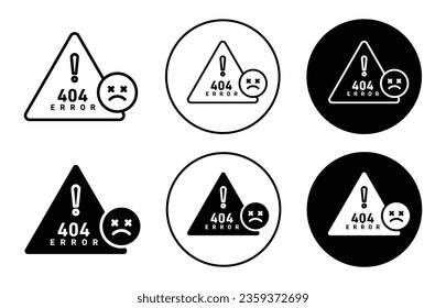 404 error icon. Web page not found alert code symbol. Oops site not reachable message texts vector. Internet website broken link warning sign.