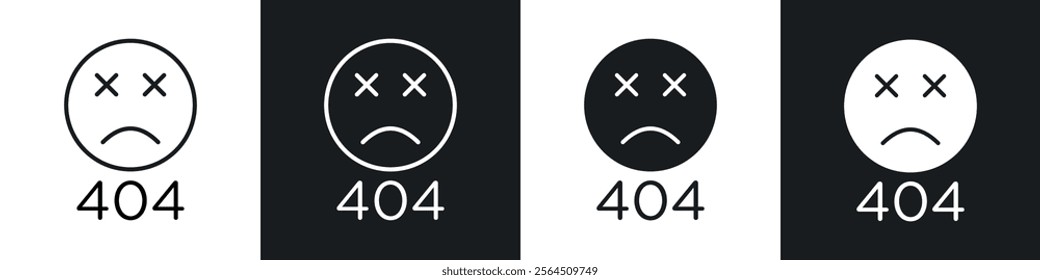 404 Error icons collection in black filled and line style.