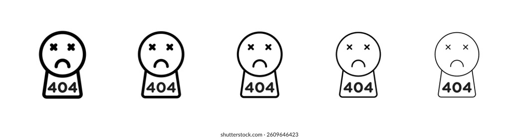 404 Error icons vectors set in different stroke lines