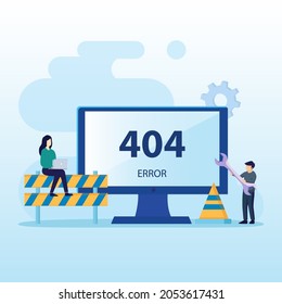 404 error illustration maintenance system technology. Showing 404 internet connection problem message, Flat vector template Style Suitable for Web Landing Page.
