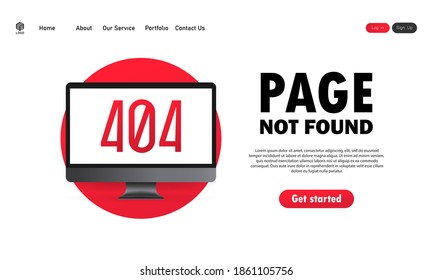 404 error illustration. Page not found message on computer screen. Design for web page - disconnect banner for website. Vector on isolated white background. EPS 10