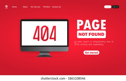 404 error illustration. Page not found message on computer screen. Design for web page - disconnect banner for website. Vector on isolated background. EPS 10