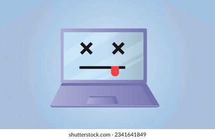 404 error like laptop with dead emoji. cartoon flat minimal trend modern simple logo graphic design isolated.on blue background.Vector Design Illustration.