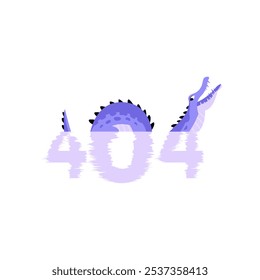 404 Error Con El Monstruo Del Lago Ness Emergiendo Del Agua En Una Ilustración vectorial Plana Que Simboliza El Misterio Y El Mito, Aislado Sobre Fondo Blanco.