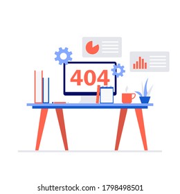 404 error message on computer screen vector illustration concept . Modern flat style for landing page, mobile app, poster, flyer, template, web banner, infographics, hero images.