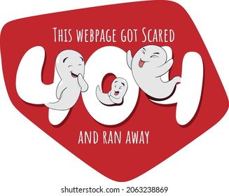 404 Error Message. Webpage not found message. Halloween Cute Ghost scared the webpage away error message. Oops page not found.