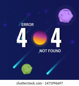 404 error with meteorite, stars and meteort in space background