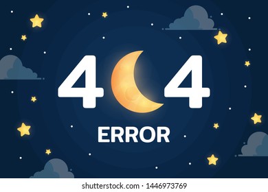 404 error with the moon ,cloud and stars vector on dark background graphic