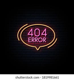 404 error neon sign, design element, light banner, announcement neon signboard.