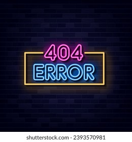 404 Error Neon Text Vector, Neon Sign Symbol, Light banner, Light art.