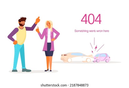 404 error not found web page. layout 404 for corporate website with car accident isolated on white background. Flat Art Vector Illustration
