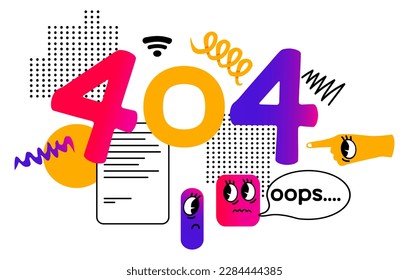 404 error. Oops. Designs for not found web-page on website. Problem message for site. Abstract geometry doodle shapes. Vector banner