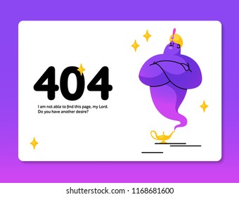 404 error page alert. Web page background with magic genie from lamp. 