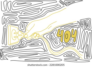 404 error page banner. Black and yellow lines.Vector 