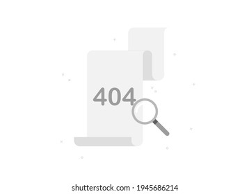 404 error page banner template. Page not found. Document with magnifier. Vector illustration in flat design. Gray. Eps 10