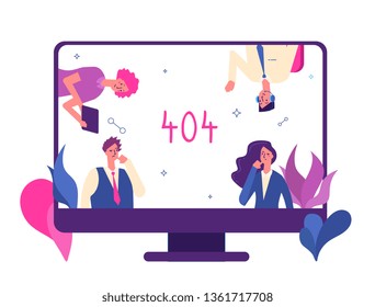 404 error page. Computer network 404 warning page lost message not found oops sign problem website vector design