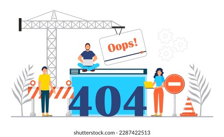 404 error page concept. Updates of application,installation programs, uploading system. Website under construction. Web, app page not found. Website under renovation. 