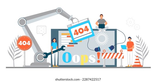 404 error page concept. Updates of application,installation programs, uploading system. Website under construction. Web, app page not found. Website under renovation. 