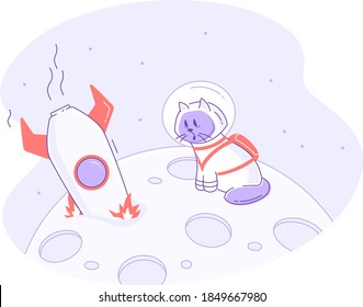 404 error page with cute astronaut cat and broken rocket