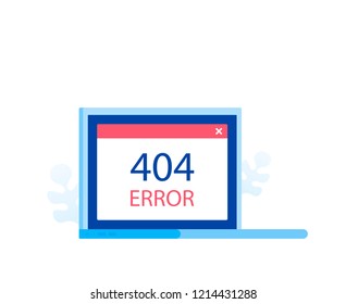 404 error page design concept. Laptop screen with error. Modern flat style vector illustration.