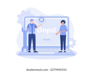 404 error page design concept. Computer screen with error. Modern vector flat illustration