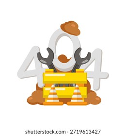 404 diseño de página de error con herramientas de construcción y barrera, que simboliza un Sitio web en reparación o mantenimiento técnico.