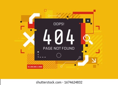 404 error page design in high tech style. Page not found banner concept for your website. Modern abstract technology background. Error message creative vector illustration.