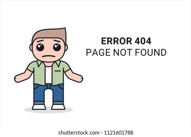404 error page design template. Sad and confused man and page not found message. Cartoon character in flat style