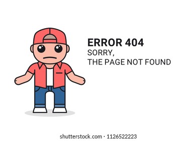 404 error page design template. Sad and confused man and page not found message. Cartoon character in flat style