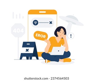 404 Error Page, Disconnected, File not found, Website maintenance, broken web page under construction concept illustration