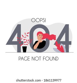 404 error page or file not found concept illustration. System notification updates site reconstruction. Modern flat character for webpage ui ux design. Stock vector illustration isolated on white.